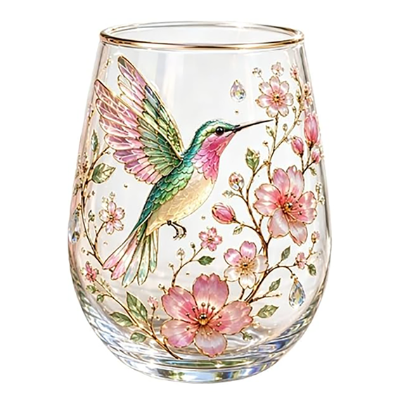 Veeogra Glass Tea Cups,Clear Coffee Mug,Cute Flower Mug,Hummingbird Tumbler,Fancy Floral Drinking Glasses,Novelty Coffee Mugs For Women,Birthday Gifts For Tea Party Birthday,Unique Unusual Gifts