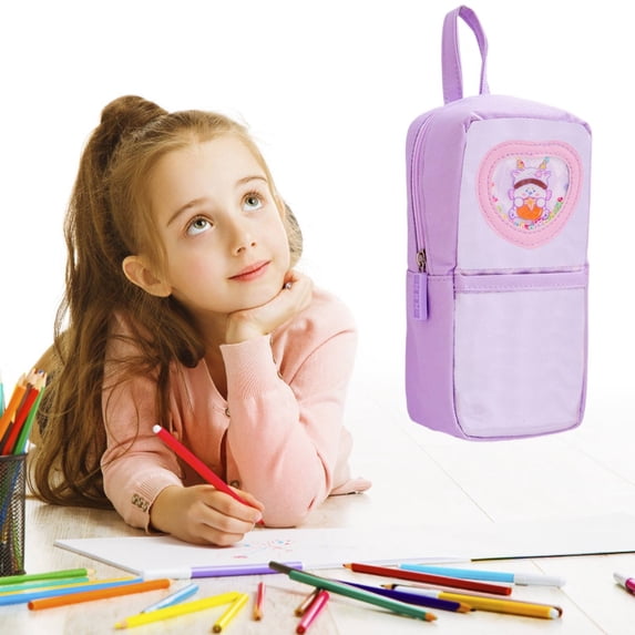 Veeogra Purple Kawaii Pencil Pouch With Handle,Zipper Pencil Pouch,Cute Daily Pen Pouch,Stationery Storage Bag,Pen Organizer Case,Utility Tool Pouch,Complete Stationery Set,College Daily Organizer