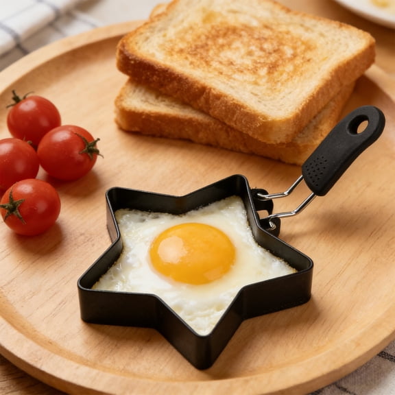 Veeogra Star Shape Silicone Handle Stainless Steel Mold,Egg Mould,Egg Rings,Nonstick Surface Portable Design,Pancake Mold,Crumpet Rings,Breakfast Sandwich Making,Fried Egg Mold,Omelet Muffin Mold