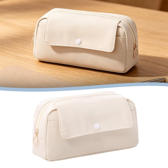 Veeogra White Front Pocket Cloth Pencil Pouch,Zipper Pencil Pouch,Aesthetic Stylish Case,Stationery Storage Bag,Pen Organizer Case,Utility Tool Pouch,Stationery Supplies Holder,Adult Office Storage