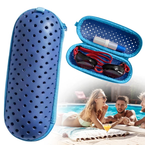 Veeogra Swim Goggle Protective Case,Blue 7.68" Portable Carrying Bag,Shockproof Goggle Storage Case,Built In Drain Hole,Zipper Closure,Swimming Goggle Storage Carry,Sports Sunglasses Protection