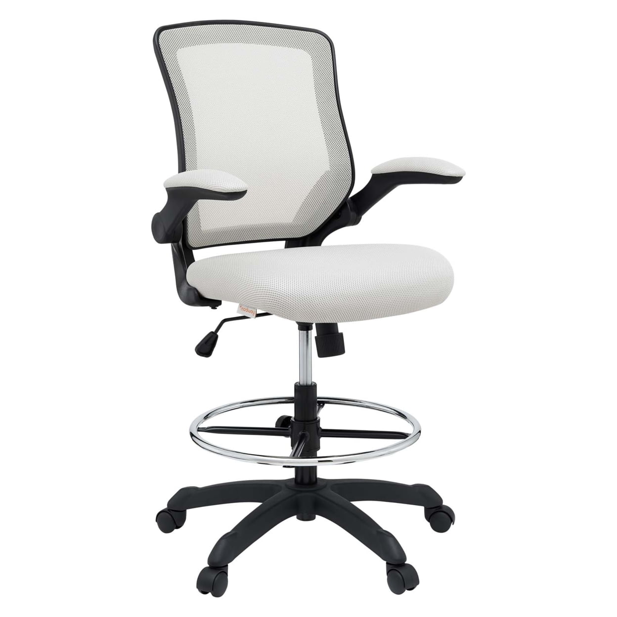 Gray Mesh Adjustable Swivel Drafting Stool with Flip-Up Arms