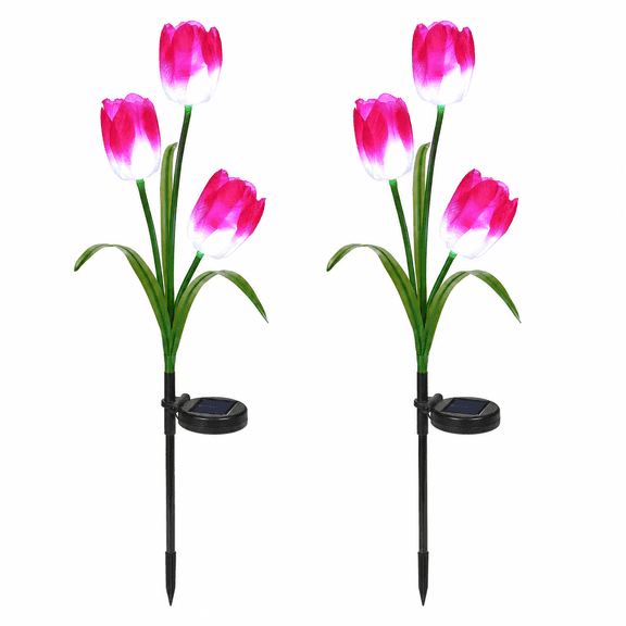 ABCISI Outdoor Solar Tulip LED Flower Light, Christmas Gift, Solar Garden Stake Flowers, Decorative Solar Lamp for Patio Lawn,Solar Path Tulip Lights, Lawn, Garden, Yard, Grave Decoration-Red