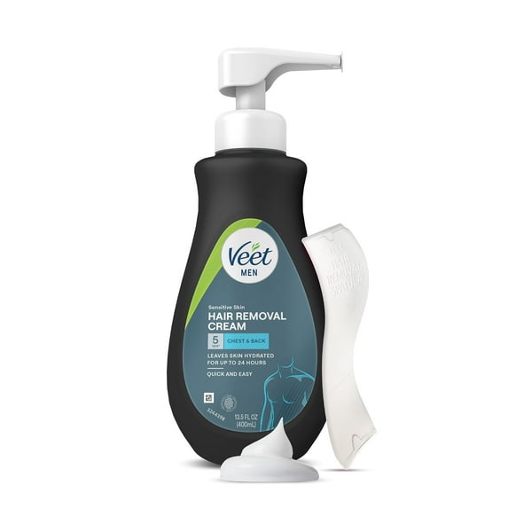 Veet 5 Min Sensitive Skin Hair Removal Cream For Men, Forget Shaving Cream & Painlessly Manscape, Body Cream & Hair Removal Gel For Chest & Back, Dermatologically Tested, 13.5 Fl Oz W/ Spatula.