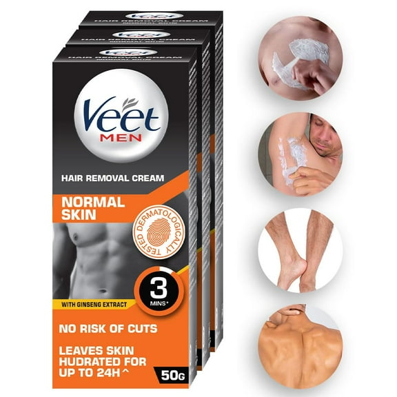 Veet Hair Removal Cream for Men, Normal Skin - 50g Each (Pack of 3)