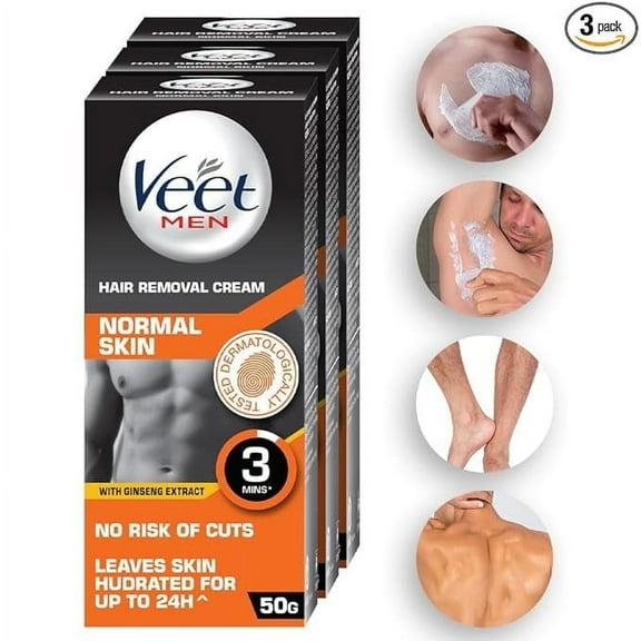 Veet Hair Removal Cream for Men, Normal Skin - 50g Each (Pack of 3)