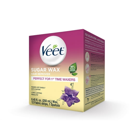 Veet Hair Removal Sugar Wax Kit with Essential Oil, Body Hair Remover For Women, 12 Count , 8.45 fl oz