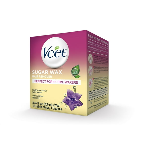 Veet Hair Removal Sugar Wax Kit with Essential Oil, Body Hair Remover For Women, 12 Count , 8.45 fl oz