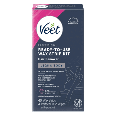 Veet Hair Removal Waxing Kit Strips with Shea Butter, Body Hair Remover for Women, 40 Count