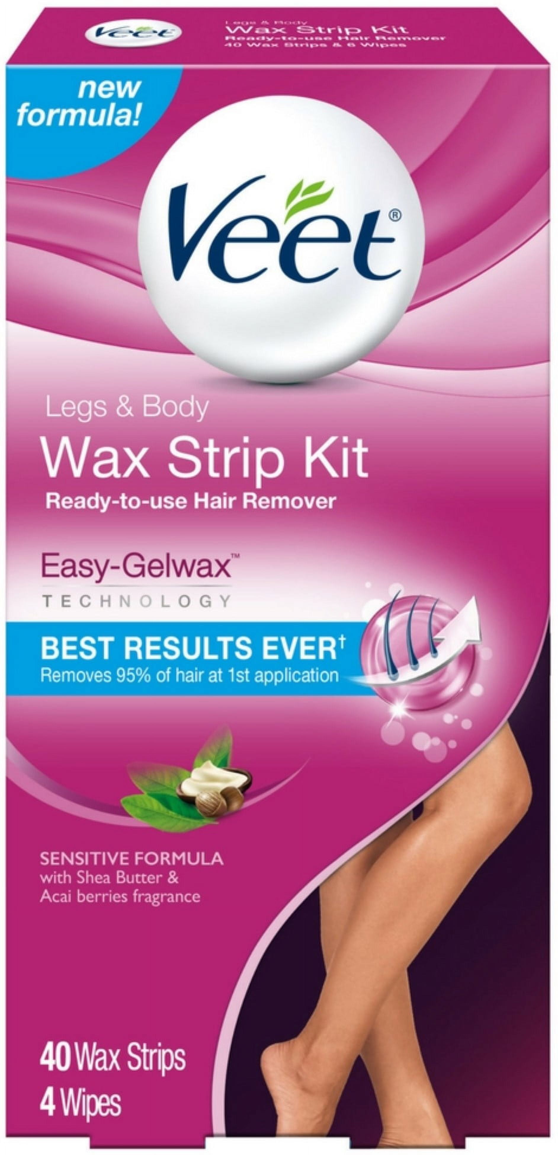 Veet Sensitive Skin Gel Leg and Body Hair Remover Cold Wax Strips, 40 ...