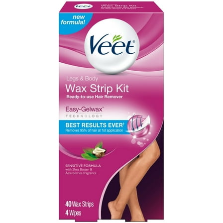 Veet Leg and Body Hair Remover Cold Wax Strips, 40 ct