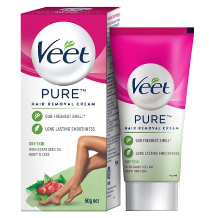 Veet Pure Hair Removal Cream for Women With No Ammonia Smell, Dry Skin - 50g | Suitable for Legs, Underarms, Bikini Line, Arms | 2x Longer Lasting Smoothness than Razors