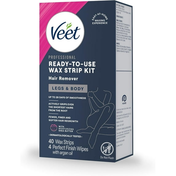 Veet Ready-To-Use Wax Strips For Legs And Body - 40 Ea, 3 Pack