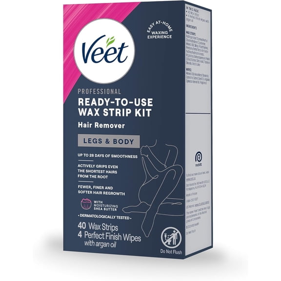 Veet Ready-To-Use Wax Strips For Legs And Body - 40 Ea, 3 Pack