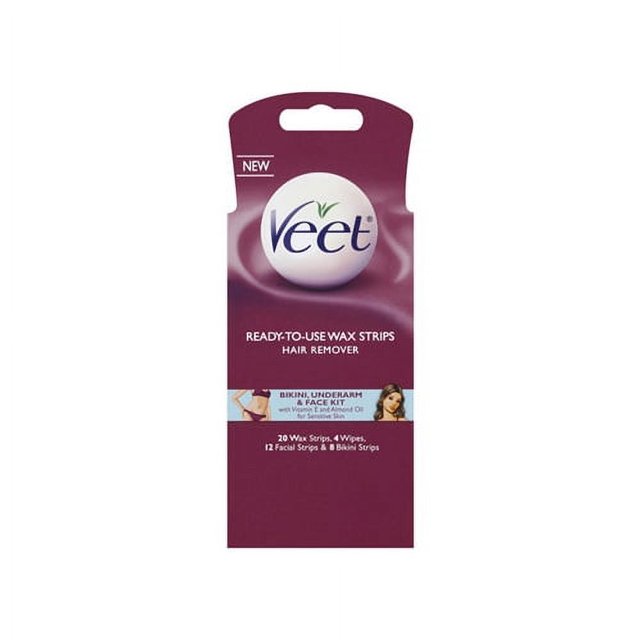 Veet Ready To Use Wax Strips Hair Remover For Body, Bikini And Face 20 Ea
