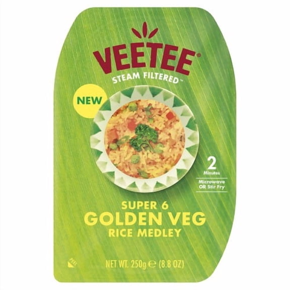 Veetee Super 6 Golden Veg Microwavable Rice Medley 250g, British Import (Pack of 3)