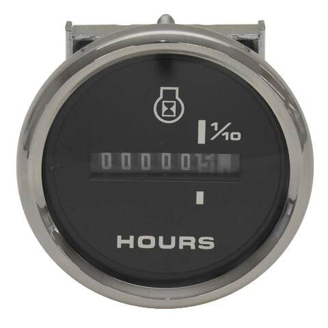 Veethree Boat Analog Hour Meter Gauge 65633SEF | Black Sterling 2 Inch
