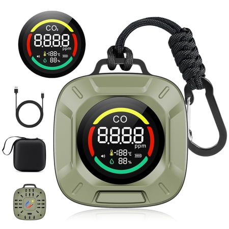 Veevvio Handheld 4-in-1 Carbon Monoxide & Carbon Dioxide Detector, Temperature & Humidity Monitor – Rechargeable with Custom Alarm Thresholds, 96H Standby – Mini CO/CO2 Alarm for Travel, RV, Hotel