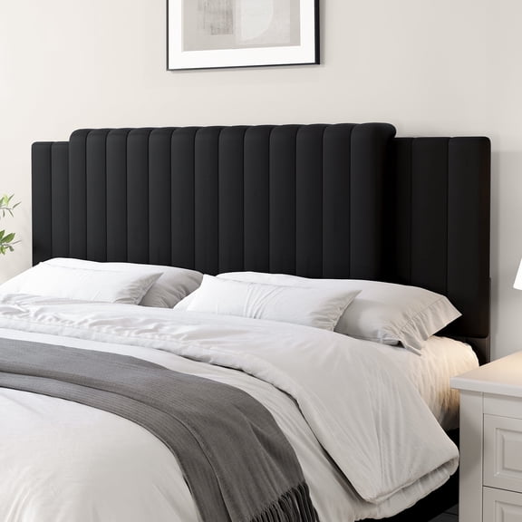 Vefurn Adjustable Upholstered Tufted Headboard for King Beds, Velvet Fabric, Black