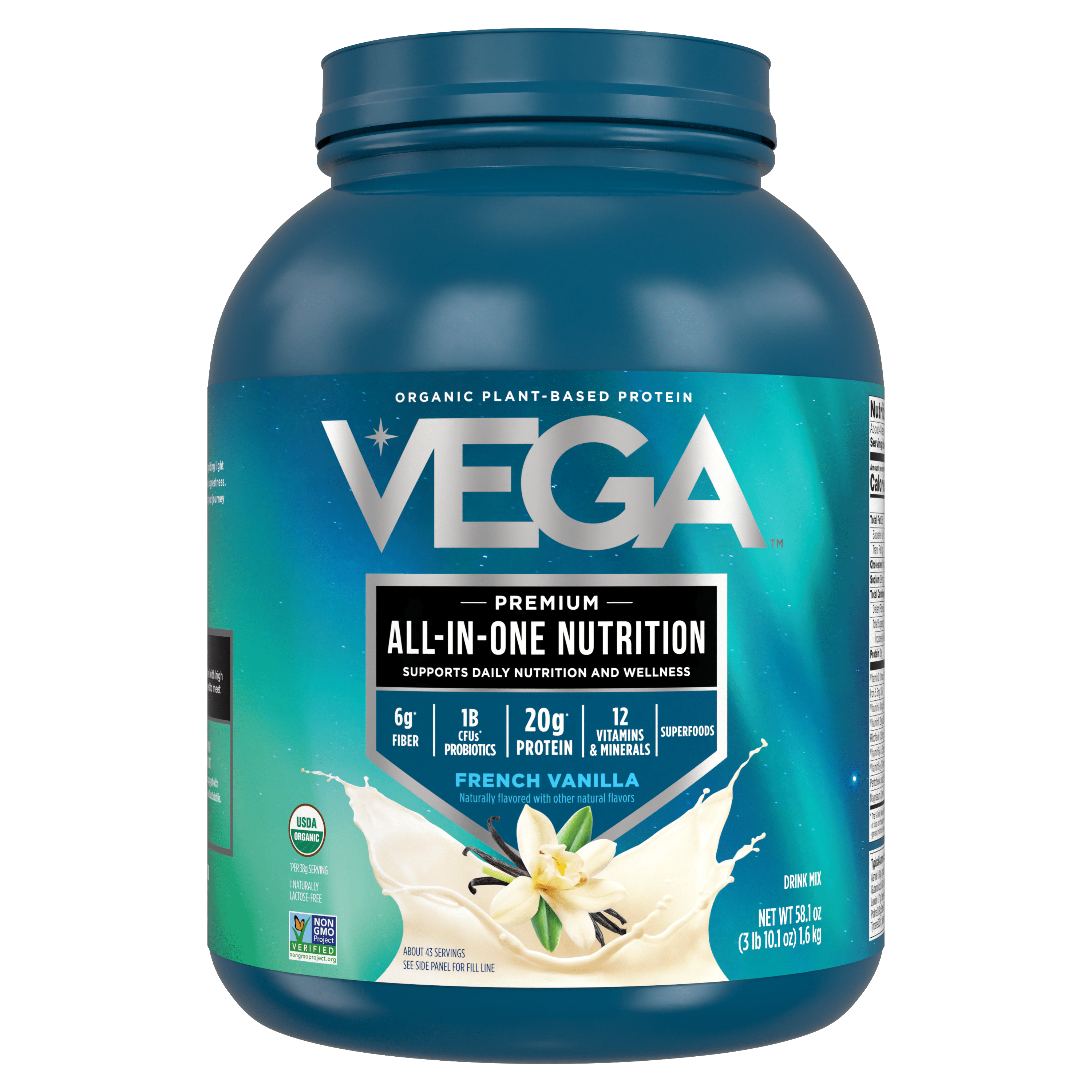 Vega - One All-In-One Organic Plant Based Shake Powder Drink Mix French Vanilla - 58.1 oz.