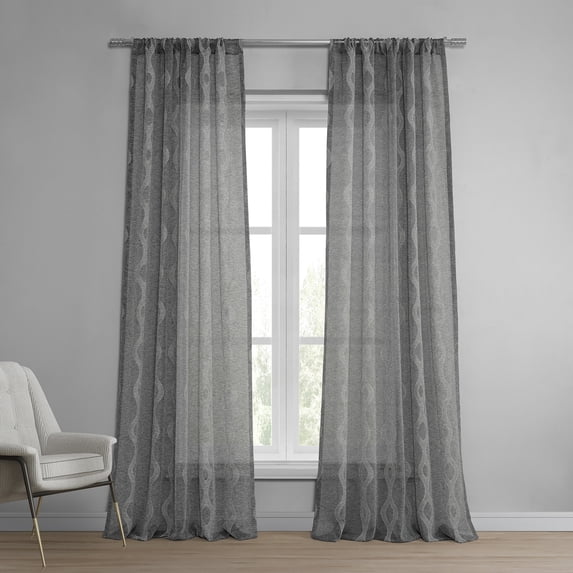 Vega Charcoal Patterned Linen Sheer Curtain (1 Panel), Vega Charcoal, 50W X 84L