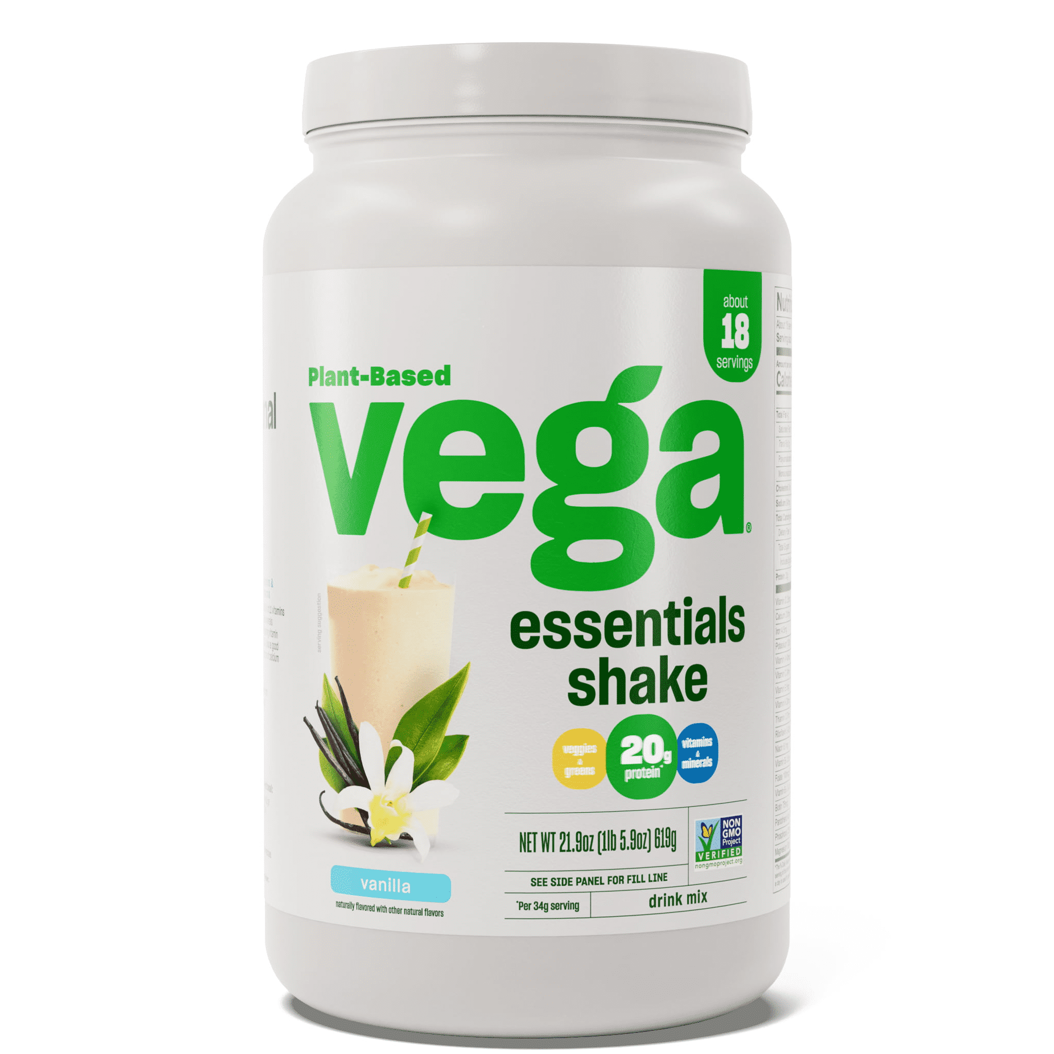 Vega Essentials Plant Protein Powder, Vanilla, 20g Protein, 18