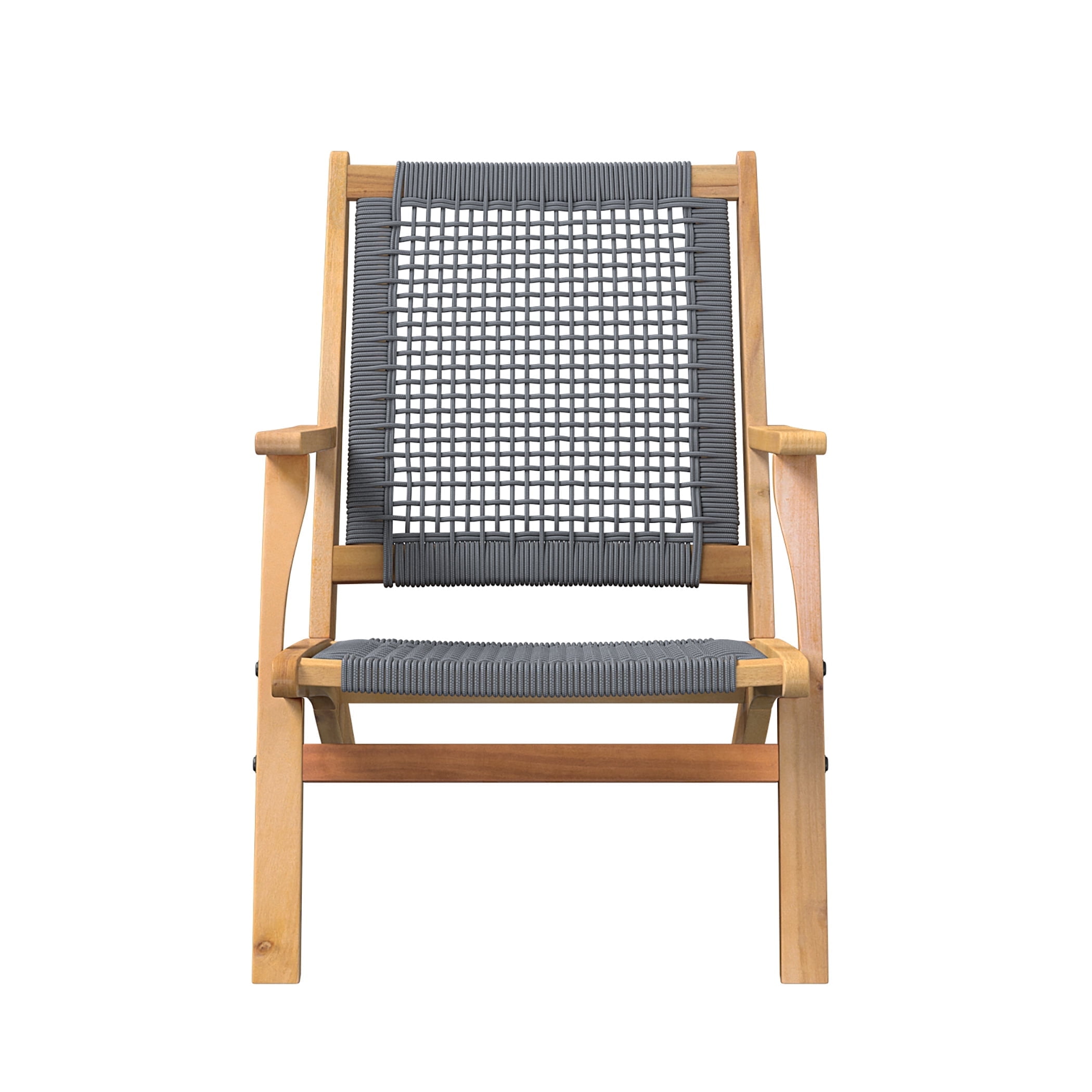 Vega Midcentury Natural Acacia Wood Outdoor Chair with Gray Cording