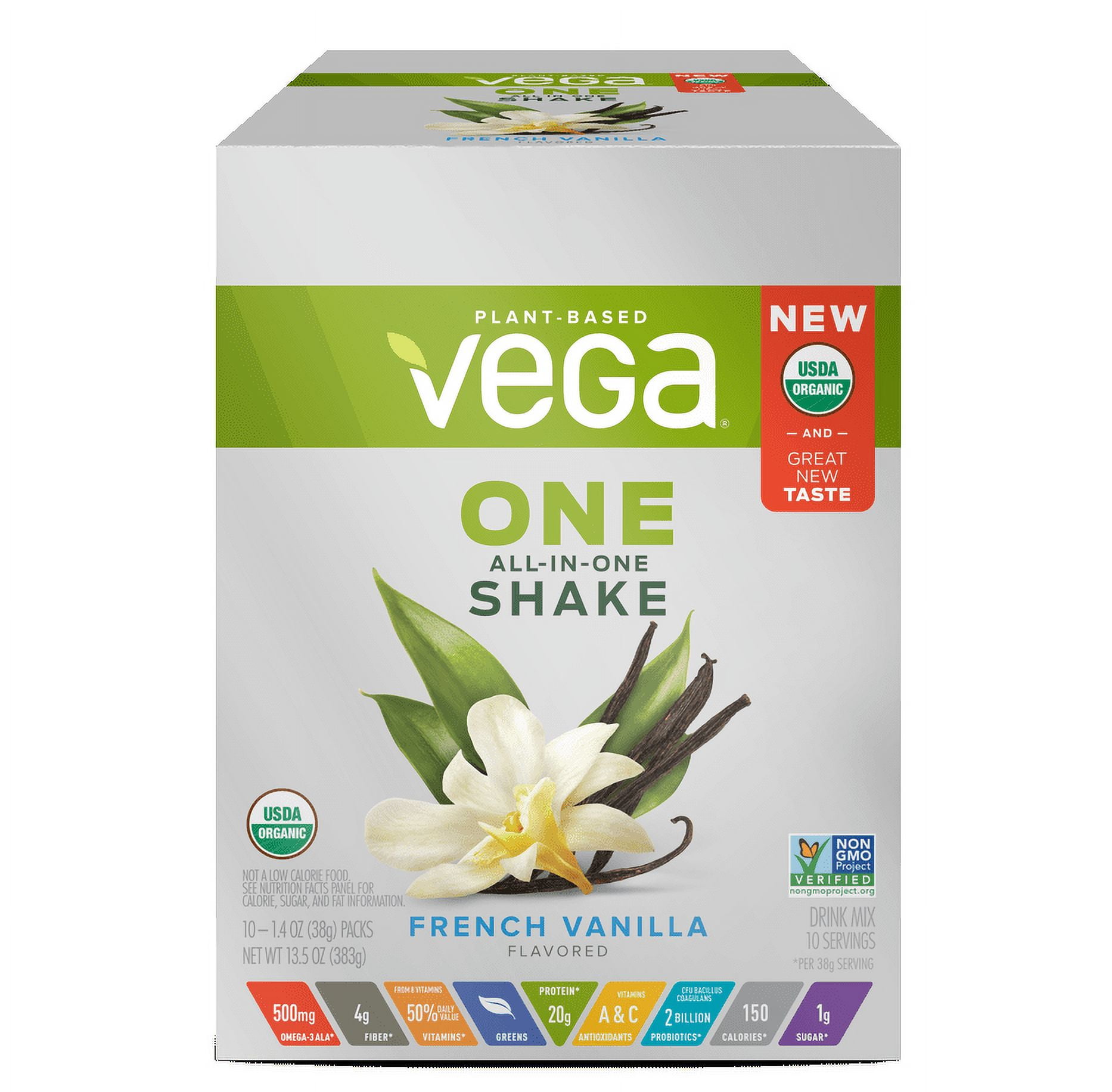 The Coupon deal of  Walmart Black Friday Deals 2025 - Vega One Organic All-in-One Shake, French Vanilla, Plant-Based Protein, 1.4 oz, Pack of 10