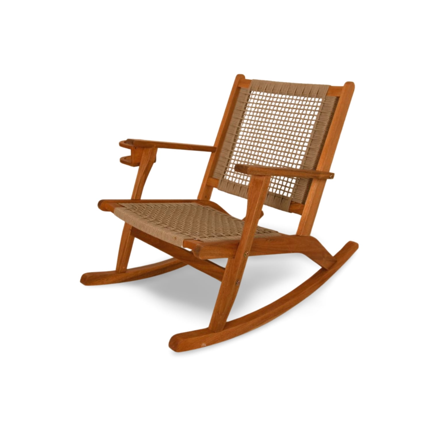Vega Natural Stained Wood Rocking Chair with Tan Woven Seat