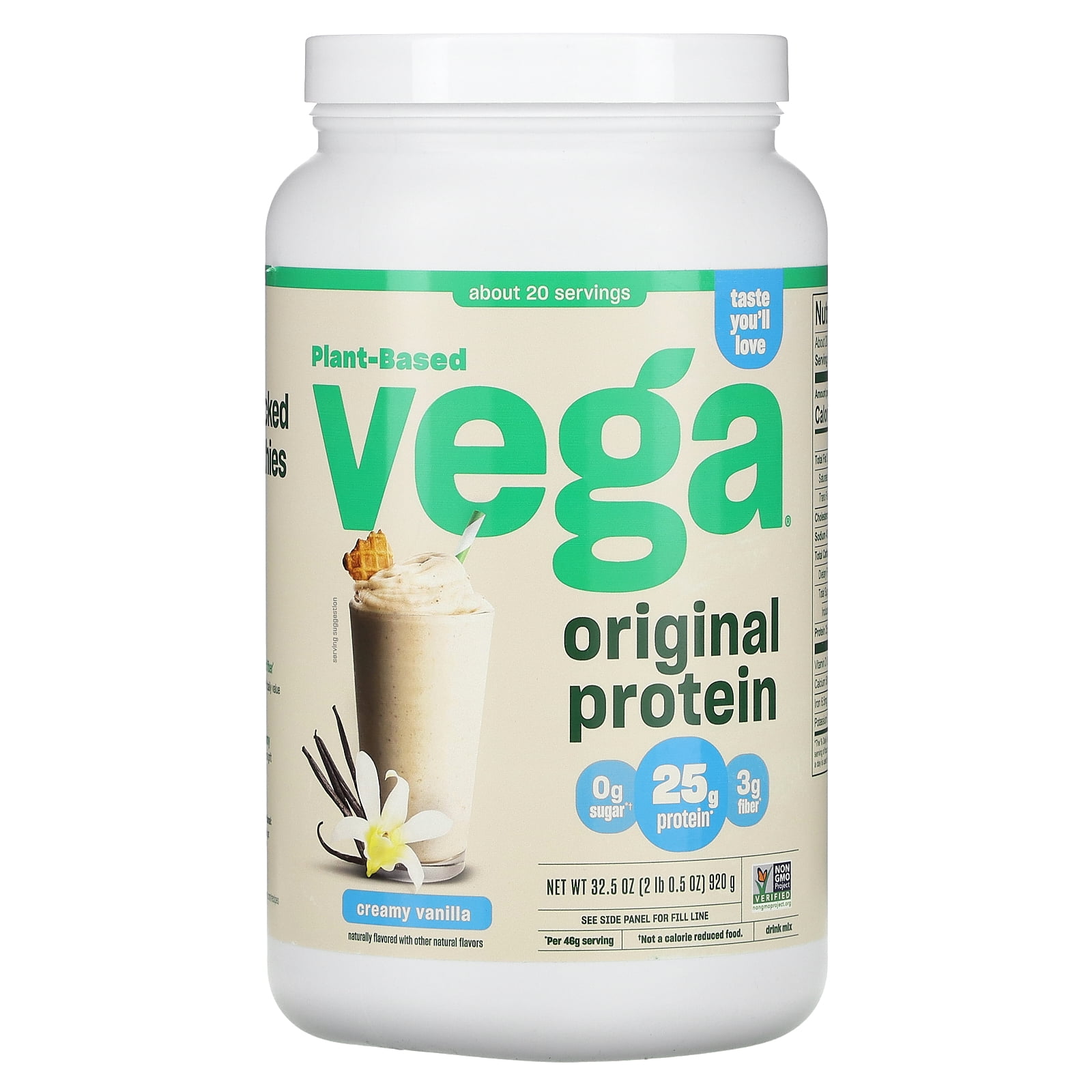 Vega Plant-Based Original Protein, Creamy Vanilla, 2 lb 0.5 oz (920 g ...