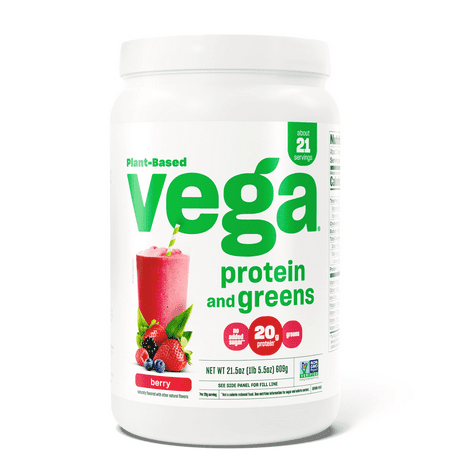 Vega Plant Protein & Greens Powder, Berry, 20g Protein, 1.3lb, 21.5oz
