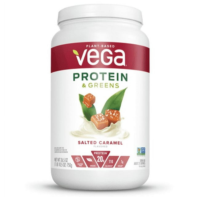 Vega Vegan Plant Protein & Greens Powder, Salted Caramel, 20g Protein