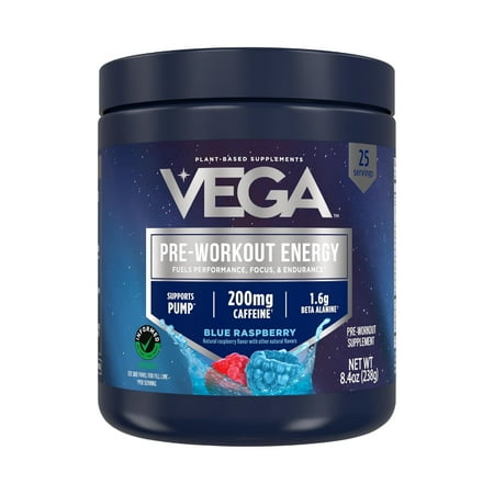 Vega Pre-Workout Powder, Blue Raspberry, 25 Servings, 8.4oz
