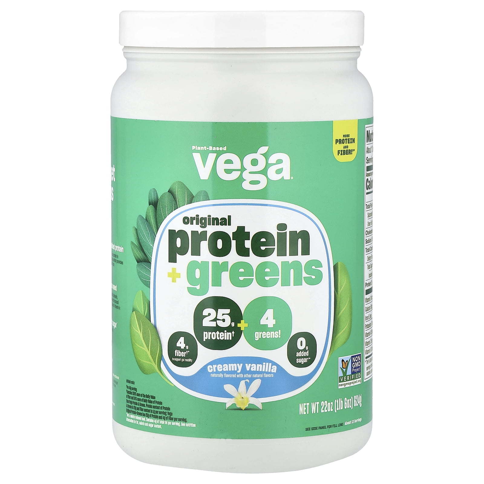 Vega Plant-Based Protein + Greens, Creamy Vanilla, 1 lb 6 oz (624 g)