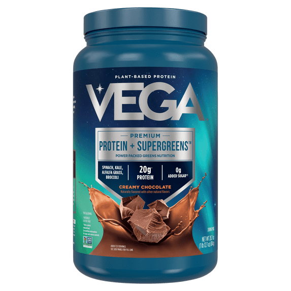 Vega - Protein & Greens Plant-Based Protein Powder, Chocolate, Gluten-Free, 20g Protein, 25 Servings (28.7oz)