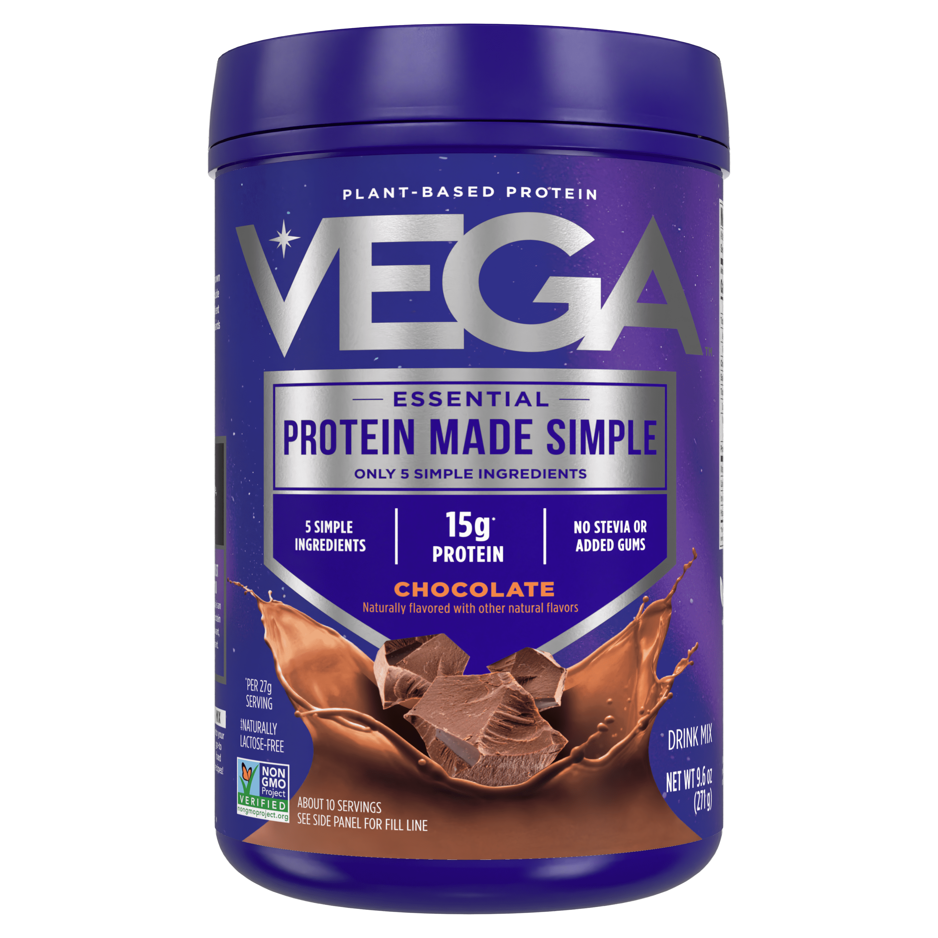 Vega Plant-Based Protein, Essential Made Simple, Chocolate, 9.6 oz (271 g)