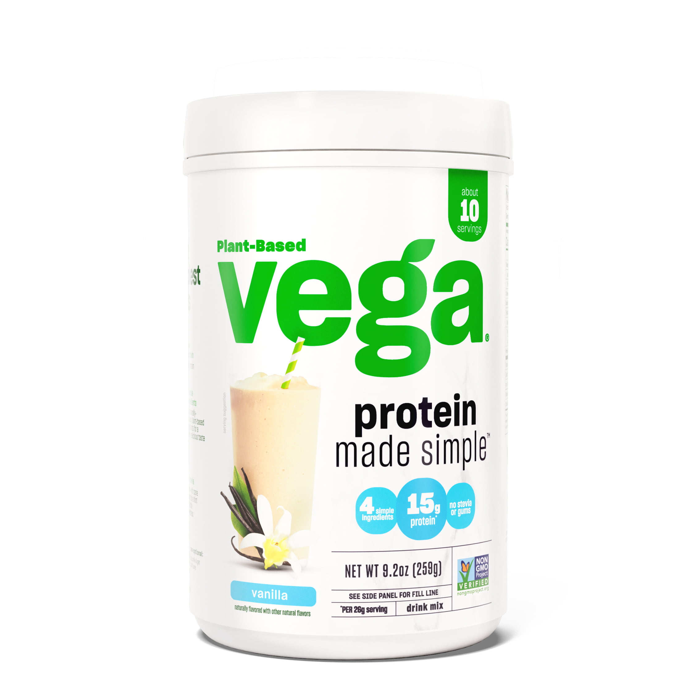 Vega Clean Protein Powder Vanilla (15 Servings, 18.3oz) BCAAs, Vegan
