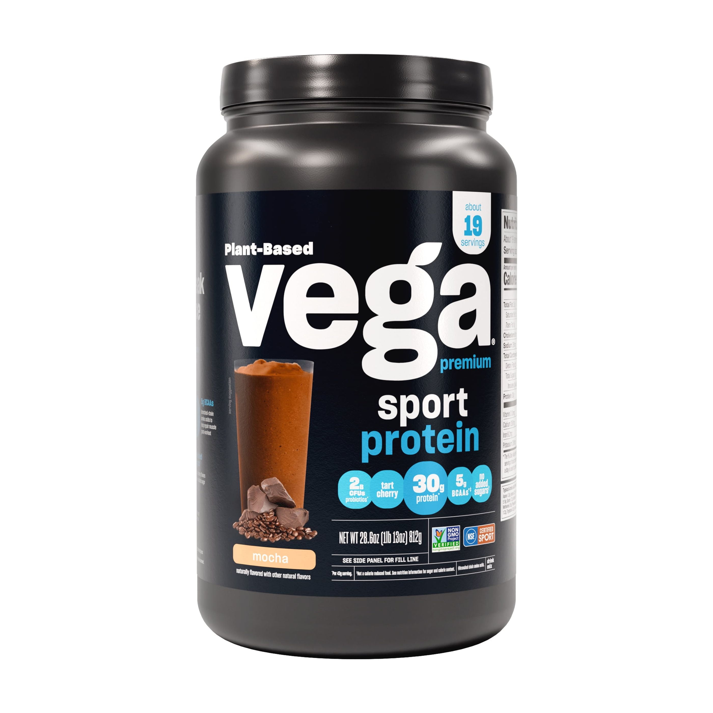 Vega Sport Premium Plant-Based Protein Powder, Mocha, 19 servings (28.6oz)