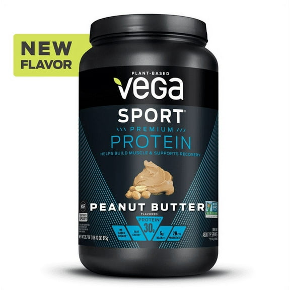 Vega Sport Premium Plant-Based Protein Powder, Peanut Butter, 20 Servings (29.2oz)