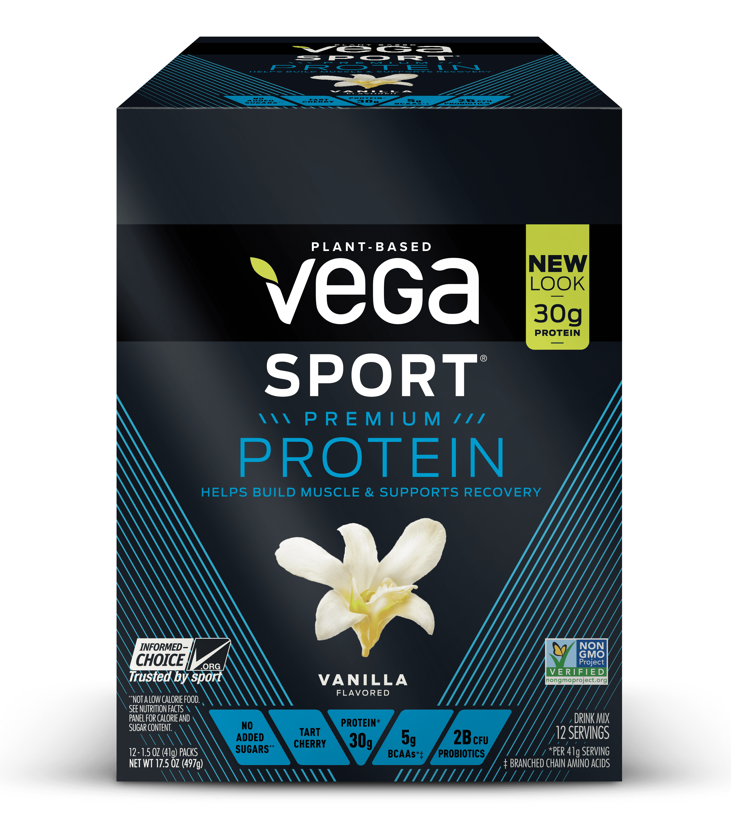 Vega Sport Premium Plant-Based Protein Powder, Vanilla, 12 Single
