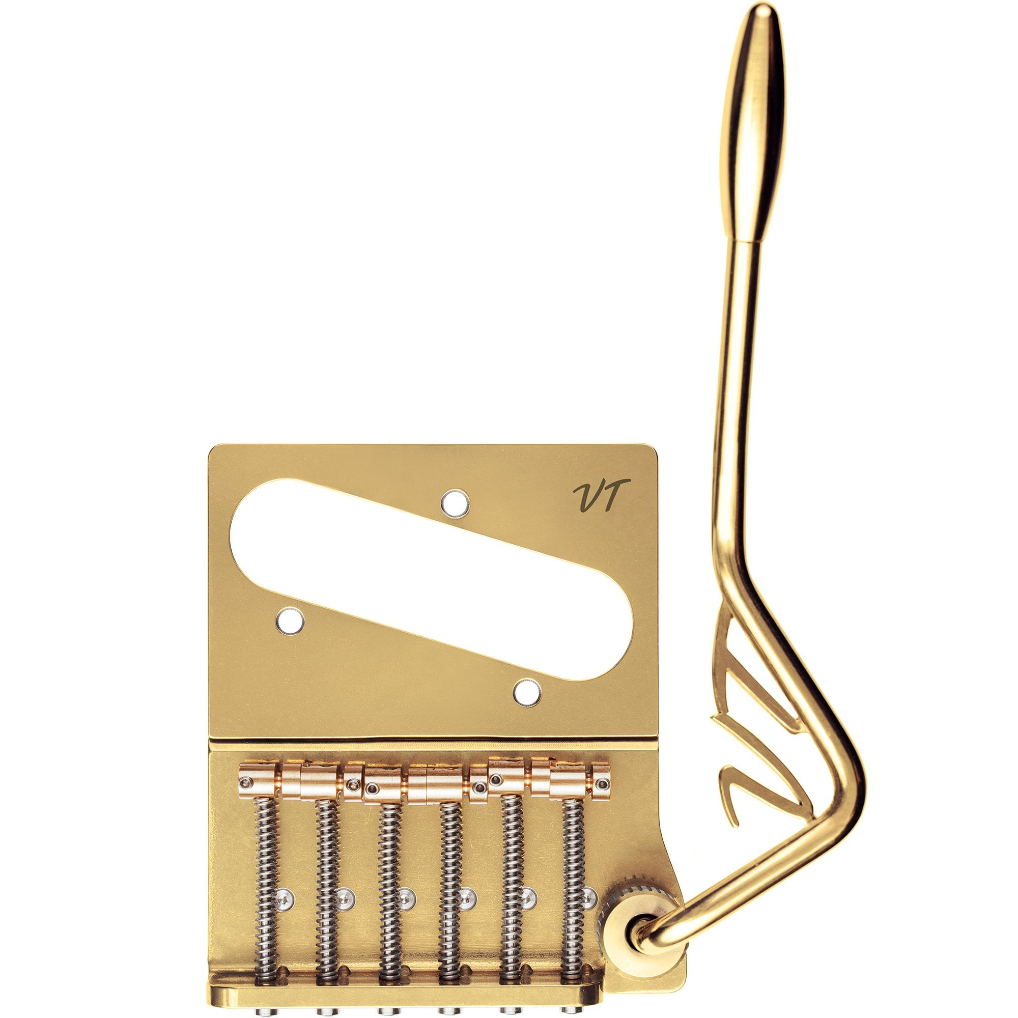 Vega-Trem VT2ND TeleTrem Classic Gold  No-Drill Tremolo for Telecaster-Style Guitars Classic 71 mm Layout, Patented 3-Pair Independent Brass Saddles, Tension-Adjustable
