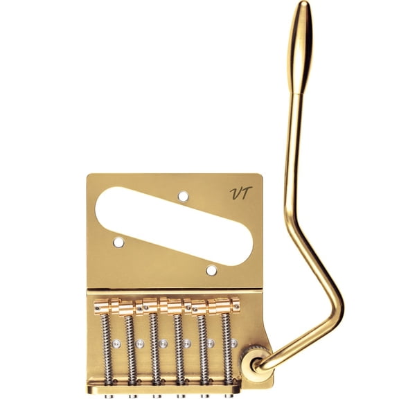 Vega-Trem VT2ND TeleTrem Classic Gold w/out Logo No-Drill Tremolo for Telecaster-Style Guitars Classic 71 mm Layout, Patented 3-Pair Independent Brass Saddles, Tension-Adjustable