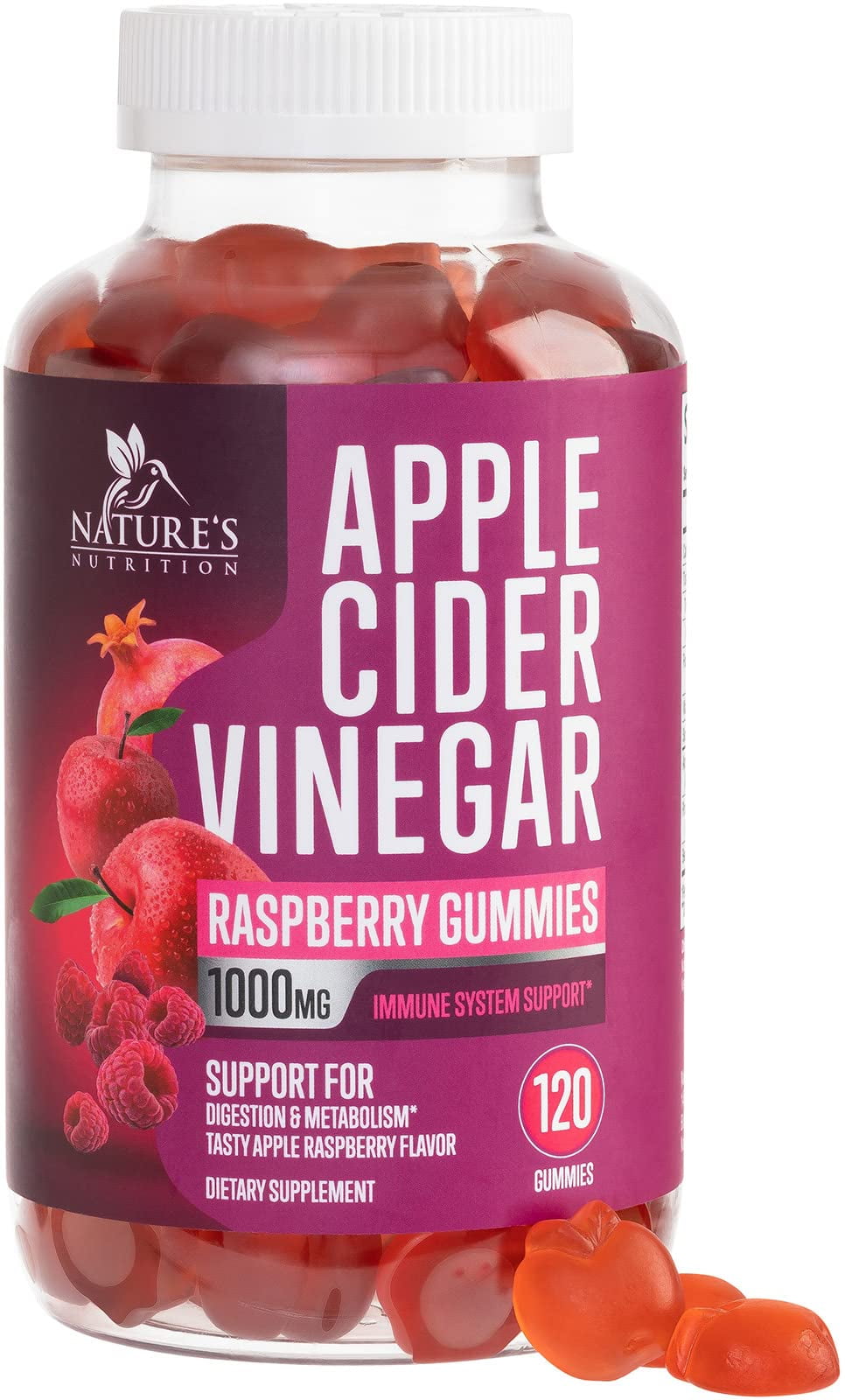 Vegan Apple Cider Vinegar Gummies 1000mg for Detox and Cleanse, Nature