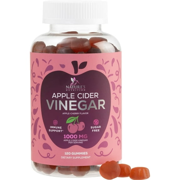 Apple Cider Vinegar Gummies 1000mg - Sugar Free ACV Gummy Vitamins Supplement with Vitamin B12 for Energy - Keto Friendly Digestion, Detox, Cleanse Support, Gelatin-Free, Vegan, Non-GMO - 120 Gummies