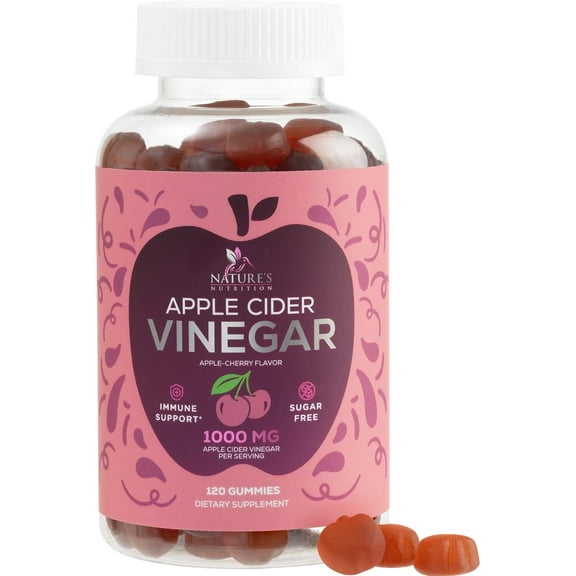 Apple Cider Vinegar Gummies 1000mg - Sugar Free ACV Gummy Vitamins Supplement with Vitamin B12 for Energy - Keto Friendly Digestion, Detox, Cleanse Support, Gelatin-Free, Vegan, Non-GMO - 120 Gummies