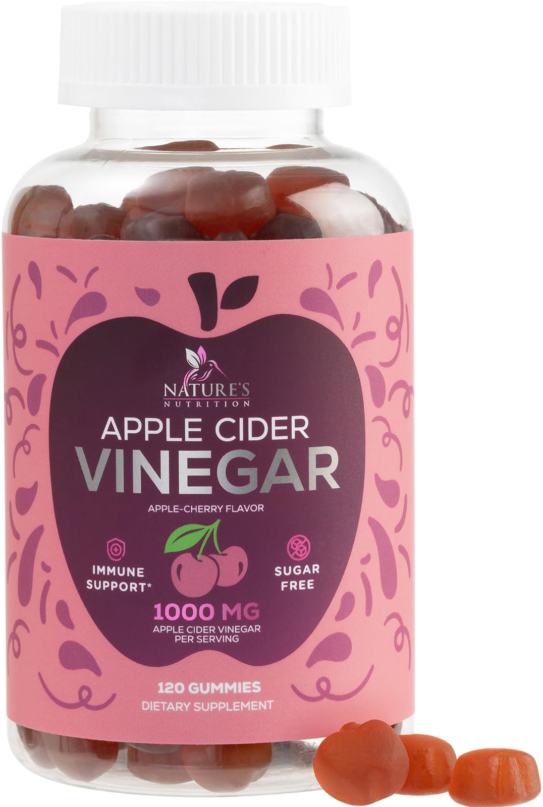 Vegan Apple Cider Vinegar Gummies 1000mg - Sugar Free ACV Vitamins Supplement - Gelatin-Free, Vegan, Non-GMO, Made with Vitamin B12 for Energy - Supports Digestion, Detox and Cleanse - 120 Gummies