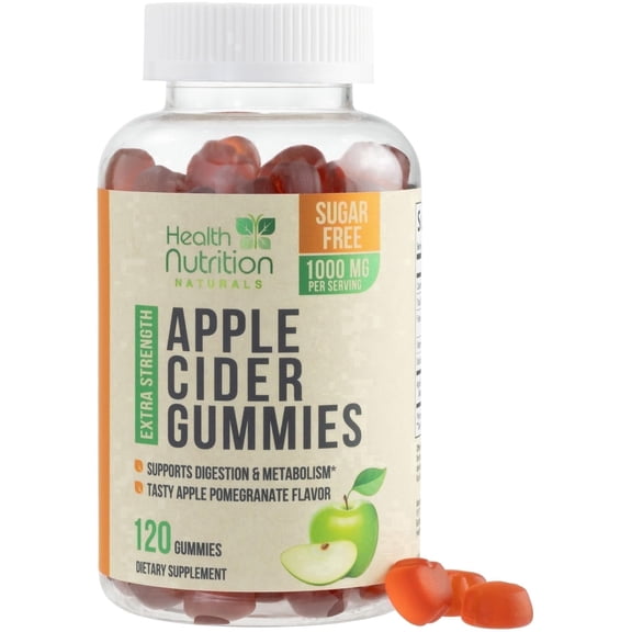 Apple Cider Vinegar Gummies 1000mg, Sugar Free Max Strength ACV Gummy Vitamins, Advanced Formula with Vitamin B12 Supports Metabolism & Energy, Keto Friendly, Gluten-Free, Vegan, Non-GMO, 120 Gummies