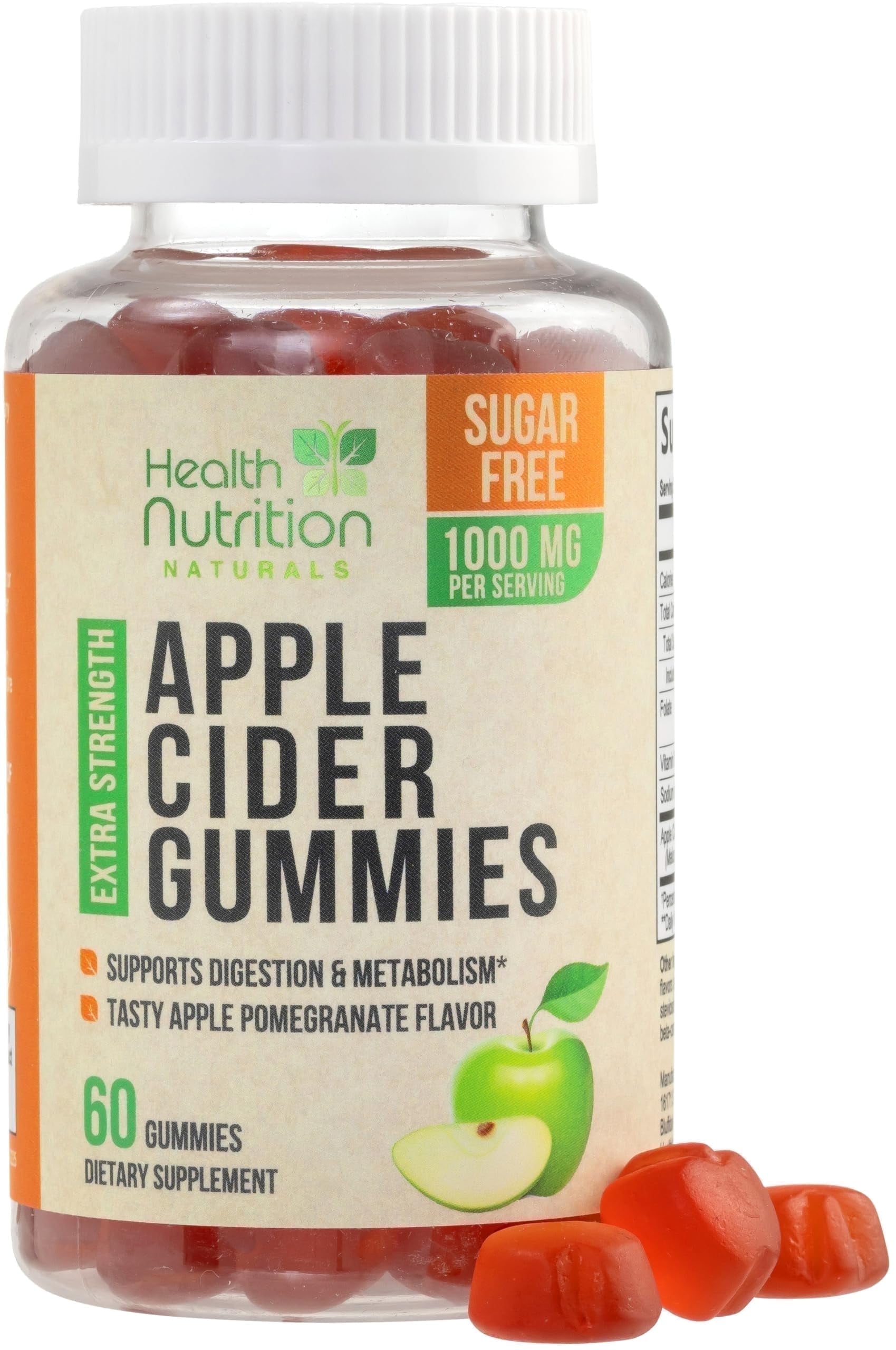 Vegan Apple Cider Vinegar Gummies | Max Strength 1000mg | ACV Supplement Gummy Vitamins for Adults, Supports Digestion, Metabolism, Natural Apple Flavor with Mother, Gluten Free, Non-GMO - 120 Gummies