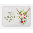 thumbnail image 1 of Vegan Bath Mat, We Love Vegan Food Concept Text with Vegetable Fresh Salad Illustration and Utensils, Plush Bathroom Decor Mat with Non Slip Backing, 29.5" X 17.5", Multicolor, by Ambesonne, 1 of 2