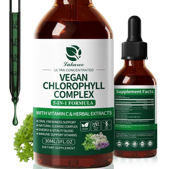 Vegan Chlorophyll Liquid Drops 200mg, Advanced Liquid Chlorophyll for Natural Cleansing & Immune Health, Internal Deodorant, Skin & Gut Health, Sugar-Free, Non-GMO, 1 Fl Oz - Mint Flavor